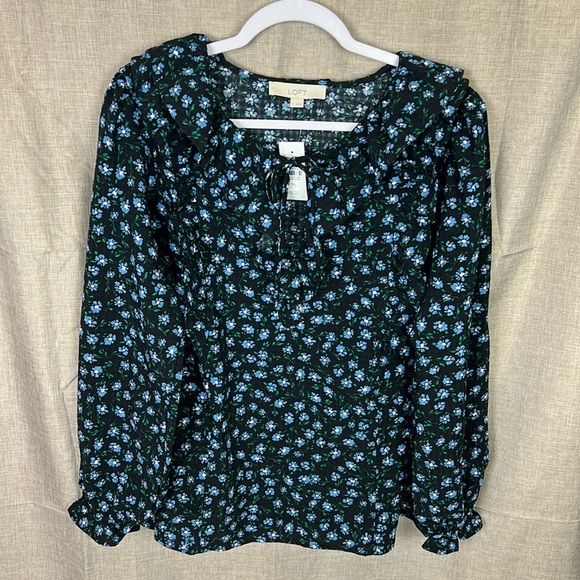 Loft New Women’s XL Floral Ruffles Tie V-Neck Long Sleeve Blouse - Picture 3 of 9